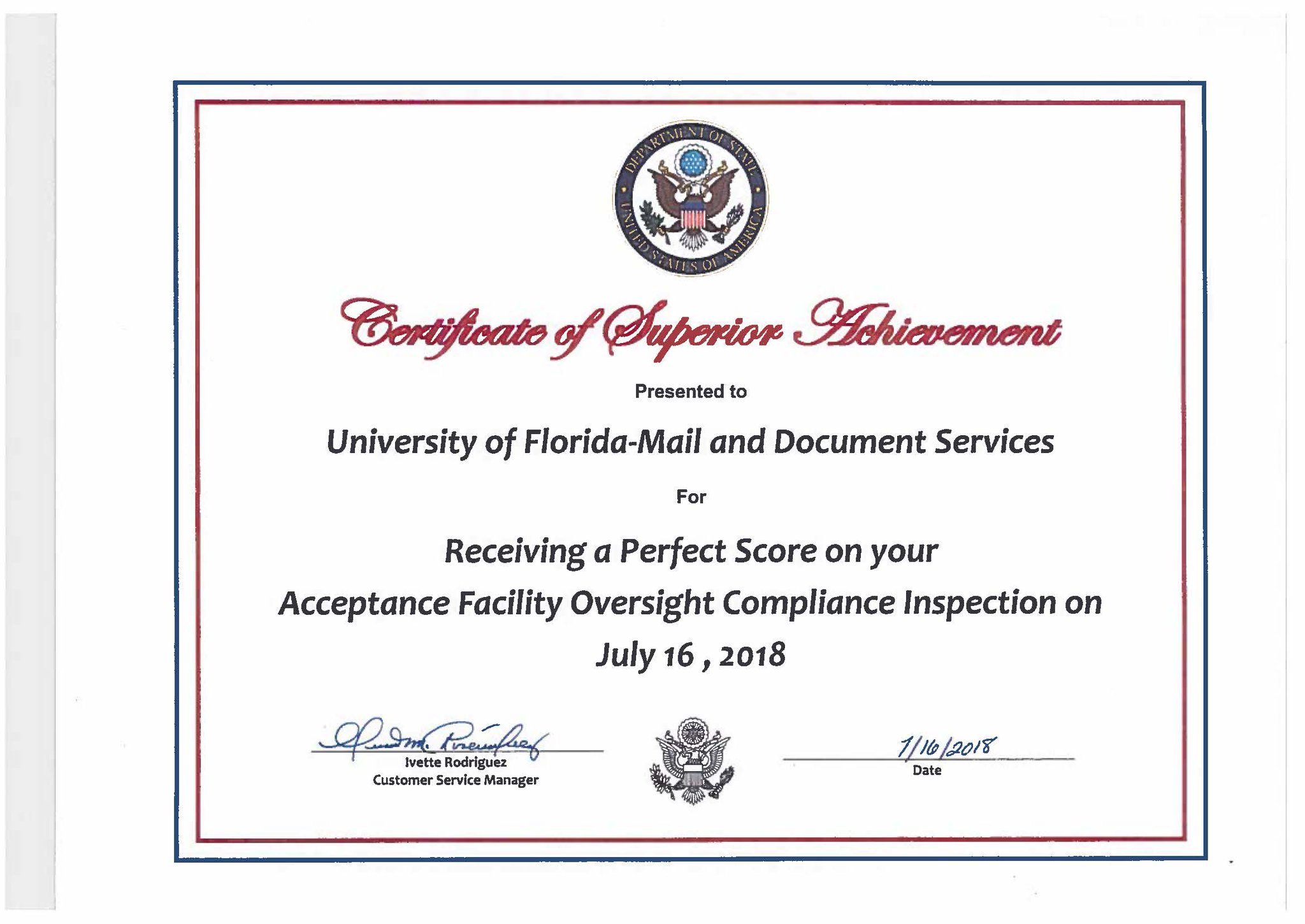 UF Passport Facility Earns Perfect Score