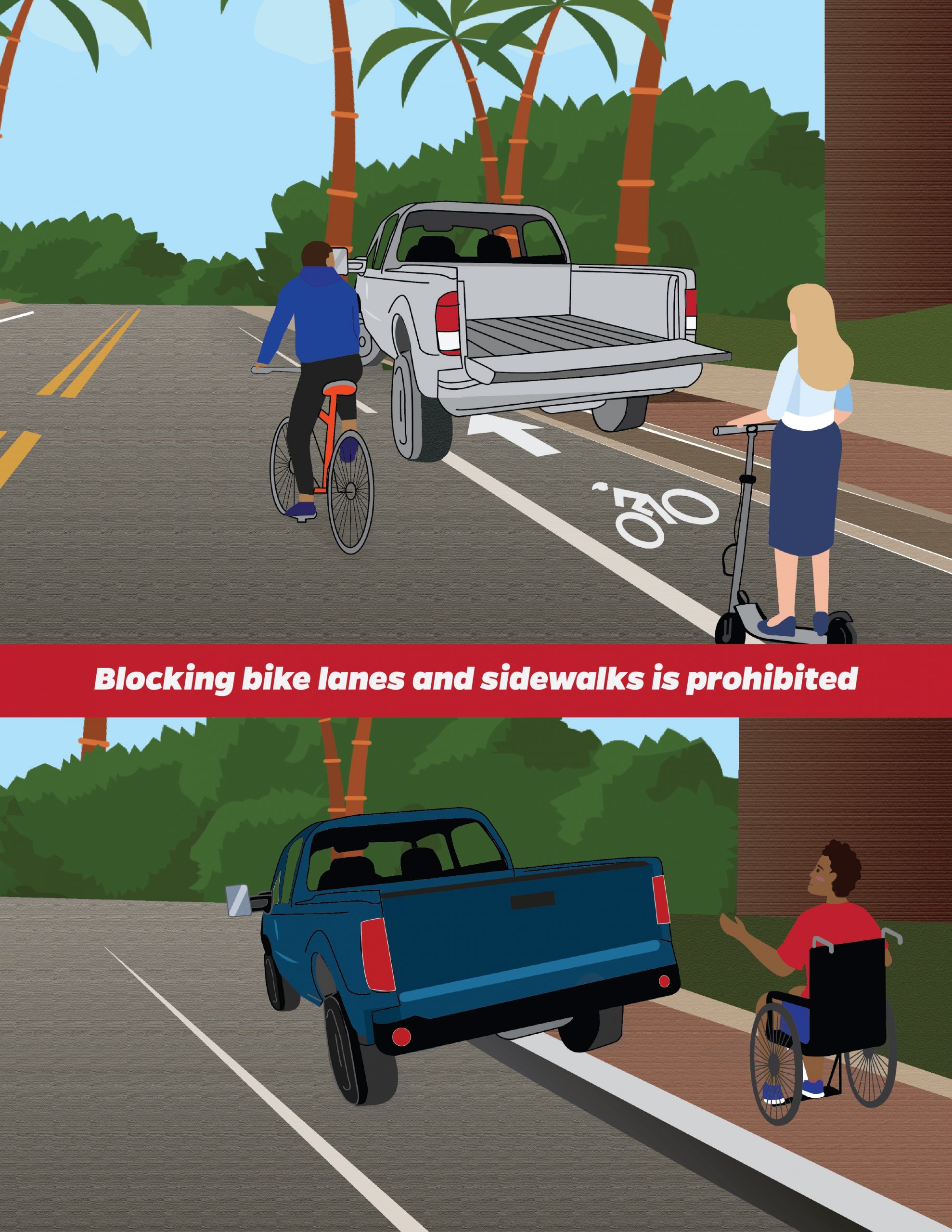 Reminder to not block bike lanes, sidewalks, and other restricted areas
